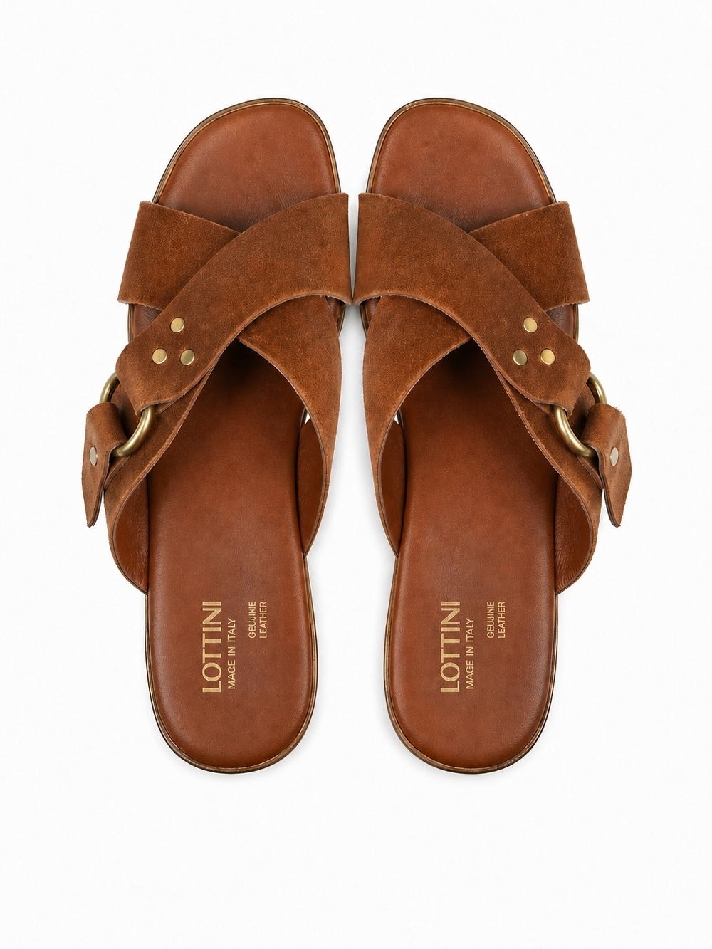 Lottini Brown Leather Suede Cork Wedge Sandals Size 8 Platform Slide Italy - Picture 2 of 13